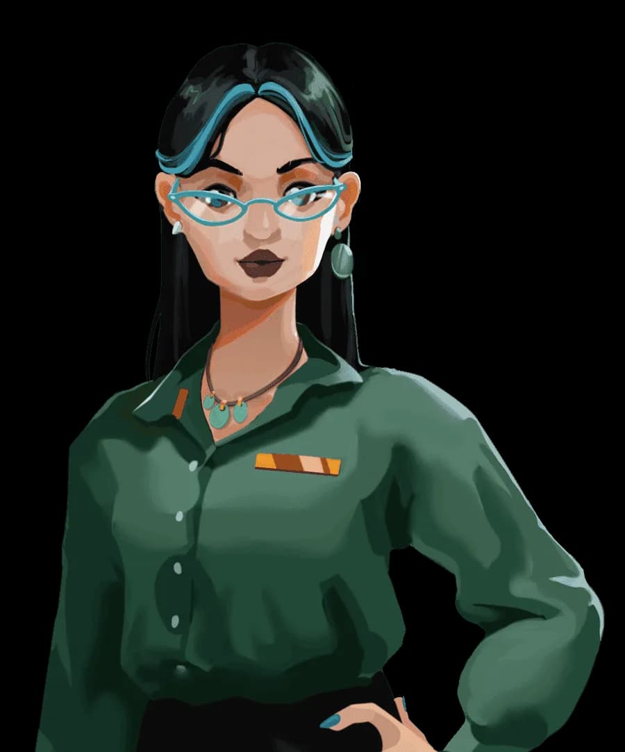 HR lead in a green outfit in an office